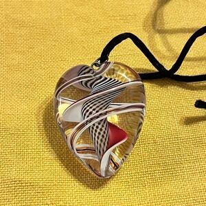 Vintage Handmade Glass Swirl Heart Pendant Jewelry Valentine